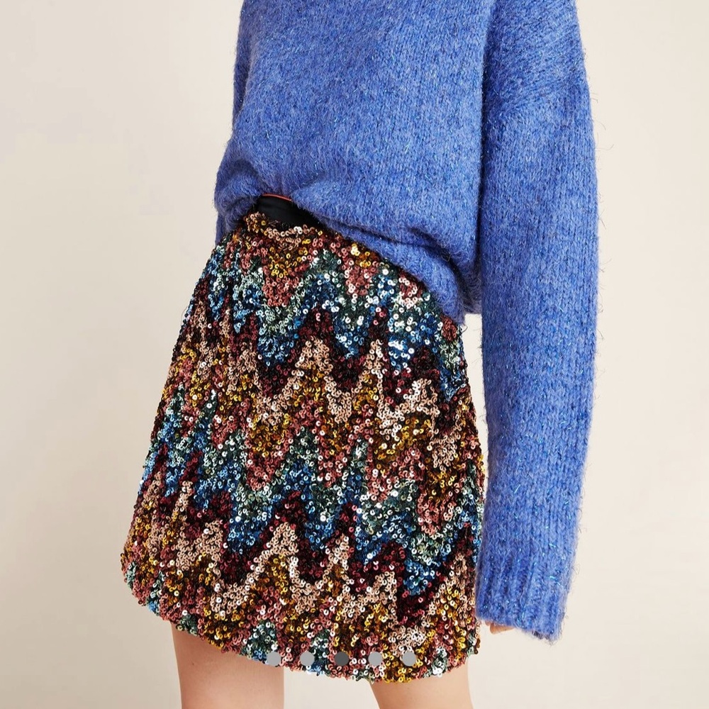 Maeve Zig-Zag Sequined Mini Skirt